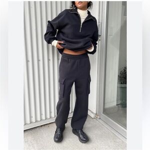 Oak + Fort Highrise Black Cargo Oversized Cotton Sweatpants Size Extra Small